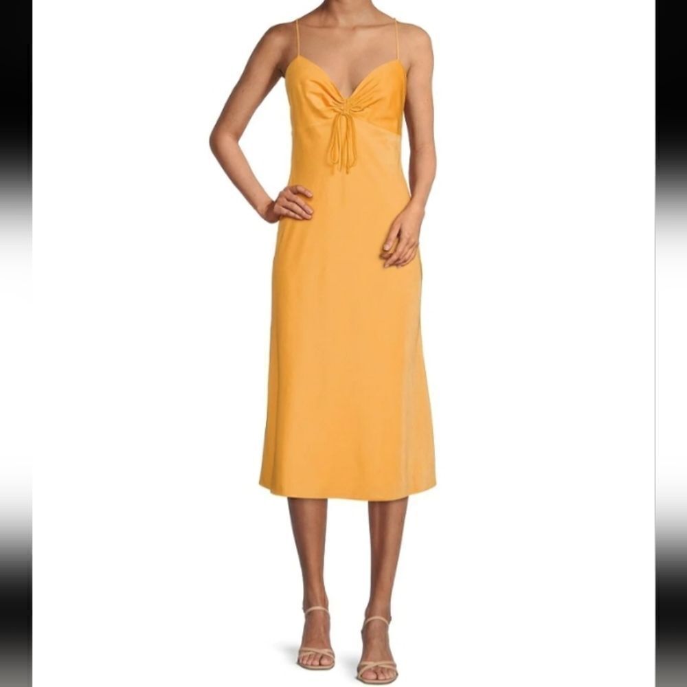 Gianni Bini Women Orange sleeveless V-neck open back midi dress size 12 Spring